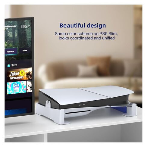 PS5 Slim Stand, Horizontal Stand for PlayStation 5 Pro with 4 USB Ports, Data Interface, Compatible with PlayStation 5 Slim Disc & Digital Editions (Not for The Original PS5) - White in Saudi Arabia