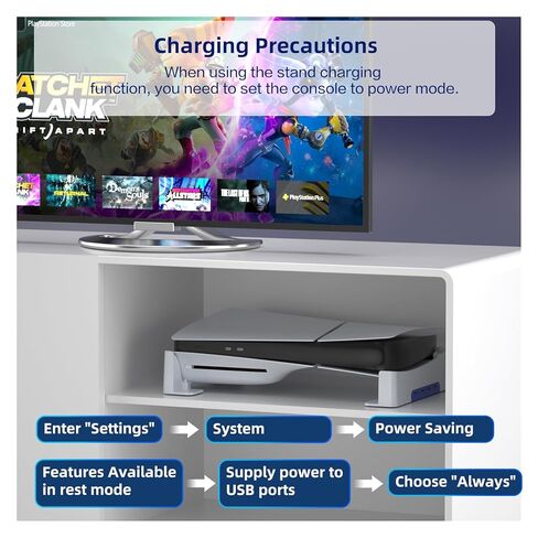 PS5 Slim Stand, Horizontal Stand for PlayStation 5 Pro with 4 USB Ports, Data Interface, Compatible with PlayStation 5 Slim Disc & Digital Editions (Not for The Original PS5) - White in Saudi Arabia