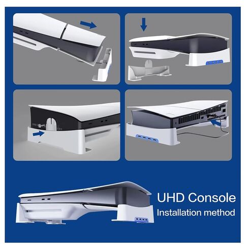 PS5 Slim Stand, Horizontal Stand for PlayStation 5 Pro with 4 USB Ports, Data Interface, Compatible with PlayStation 5 Slim Disc & Digital Editions (Not for The Original PS5) - White in Saudi Arabia