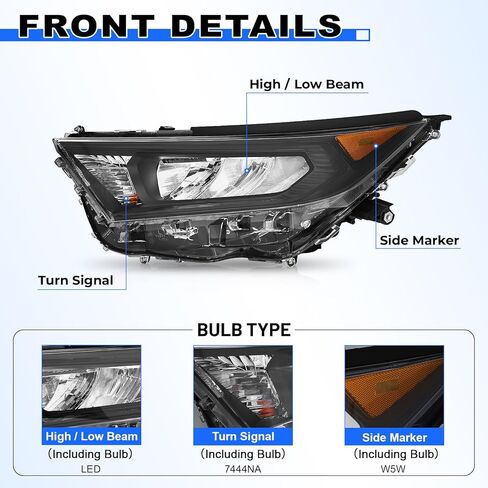 مجموعة المصابيح الأمامية JFN متوافقة مع 2019 2020 2021 2022 Toyota RAV4 LE XLE مع Blubs أسود (جانب الركاب (يمين)) in Saudi Arabia