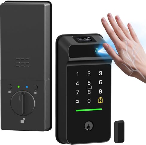 Keyless Entry Door Lock Palm Vein, Bestkid Smart Lock for Front Door with Wireless Doorbell Built-in WiFi, Biometric Deadbolt App Remote Alexa Control Auto Lock Rechargeable Battery in Saudi Arabia