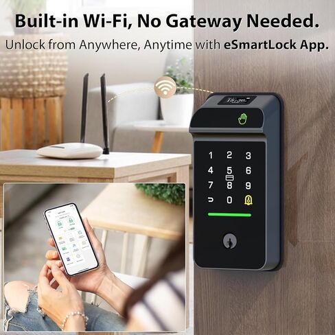 Keyless Entry Door Lock Palm Vein, Bestkid Smart Lock for Front Door with Wireless Doorbell Built-in WiFi, Biometric Deadbolt App Remote Alexa Control Auto Lock Rechargeable Battery in Saudi Arabia