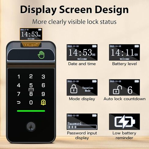 Keyless Entry Door Lock Palm Vein, Bestkid Smart Lock for Front Door with Wireless Doorbell Built-in WiFi, Biometric Deadbolt App Remote Alexa Control Auto Lock Rechargeable Battery in Saudi Arabia