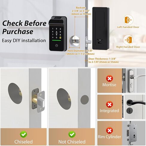 Keyless Entry Door Lock Palm Vein, Bestkid Smart Lock for Front Door with Wireless Doorbell Built-in WiFi, Biometric Deadbolt App Remote Alexa Control Auto Lock Rechargeable Battery in Saudi Arabia