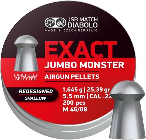 JSB Redesigned Exact Jumbo Monster Shallow Skirt .22 Cal, 25.39 Grains, Domed, 200ct in Saudi Arabia