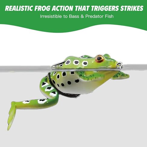 Topwater Frog Lures 5 Pack - Weedless Hollow Body Frog for Bass & Snakehead Fishing, Lifelike Action with Double Hooks for Topwater Strikes in Saudi Arabia