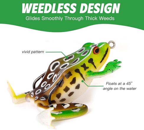 Topwater Frog Lures 5 Pack - Weedless Hollow Body Frog for Bass & Snakehead Fishing, Lifelike Action with Double Hooks for Topwater Strikes in Saudi Arabia