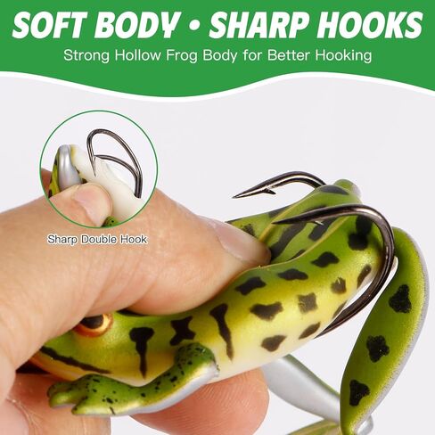 Topwater Frog Lures 5 Pack - Weedless Hollow Body Frog for Bass & Snakehead Fishing, Lifelike Action with Double Hooks for Topwater Strikes in Saudi Arabia