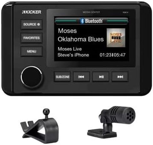 Kicker 51KMC4 3" LCD Marine Bluetooth Weather-Resistant Gauge-Style AM/FM WB/USB/AUX Media Center Receiver, 2X 8 300W Max Power RGB LED Boat Speakers W/Charcoal Grille, Radio Antenna, Speaker Wire in Saudi Arabia