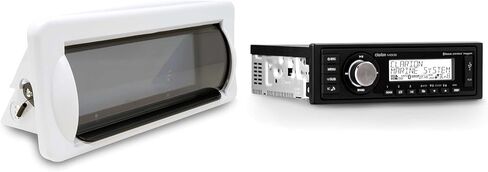 Clarion M508 Single DIN Digital Media Receiver with Built-in Bluetooth with Creative Audio CAMC1B Marine Single DIN Radio Mounting Kit with Retractable Cover (White) in Saudi Arabia