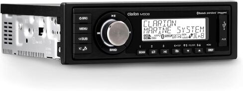 Clarion M508 Single DIN Digital Media Receiver with Built-in Bluetooth with Creative Audio CAMC1B Marine Single DIN Radio Mounting Kit with Retractable Cover (White) in Saudi Arabia
