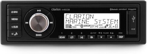 Clarion M508 Single DIN Digital Media Receiver with Built-in Bluetooth with Creative Audio CAMC1B Marine Single DIN Radio Mounting Kit with Retractable Cover (White) in Saudi Arabia
