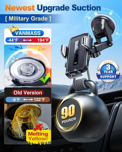 VANMASS 2026 Car Phone Holder【Military-Grade Strongest 90+LBS Suction】 | Phone Holder for Your Car Dashboard Windshield Vent Cell Phone Mount Truck Stand Cradle for iPhone 17 Pro Max 16 15 Android in Saudi Arabia