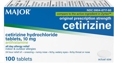 Major Pharmaceuticals 255551 All Day Allergy Cetirizine HCI Tablet, 10 mg, White (Pack of 100) in Saudi Arabia