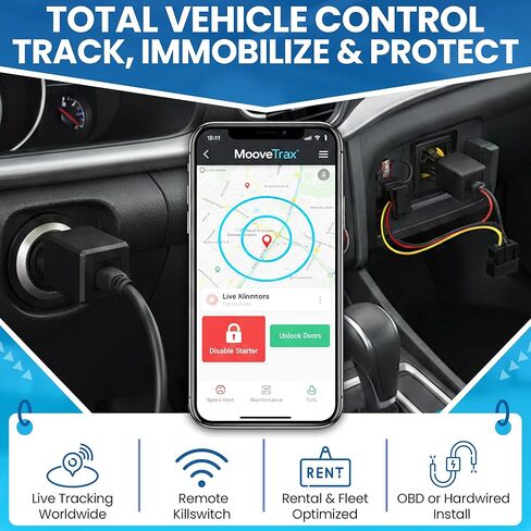جهاز تعقب MooveTrax Obd & Hardwired GPS للمركبات المزودة بمفتاح Kill Switch - متوافق مع Turo وABI وRoamly، وسياج جغرافي غير محدود، وتنبيهات السرعة، وتعقب السيارات المضاد للسرقة، والصيانة وتتبع الرسوم، 4G LTE in Saudi Arabia