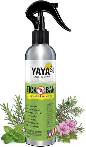 YAYA ORGANICS Tick Ban DEET-Free Mist Spray - Made in USA - All Natural Extra Strength Tick Repellent Spray Made with Essential Oils - Safe for Kids & Dogs (8 Ounce) in Saudi Arabia