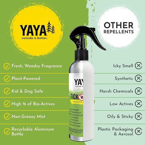 YAYA ORGANICS Tick Ban DEET-Free Mist Spray - Made in USA - All Natural Extra Strength Tick Repellent Spray Made with Essential Oils - Safe for Kids & Dogs (8 Ounce) in Saudi Arabia