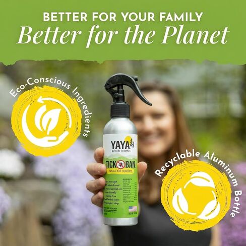 YAYA ORGANICS Tick Ban DEET-Free Mist Spray - Made in USA - All Natural Extra Strength Tick Repellent Spray Made with Essential Oils - Safe for Kids & Dogs (8 Ounce) in Saudi Arabia