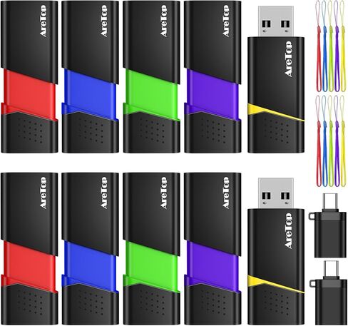 AreTop 16GB Flash Drive 3 Pack with Type C Adapter, Retractable USB 2.0 Thumb Drive Multicolor USB Drive for Date Storage, High Speed Jump Drives with LED Indicator, 16GB 3 Pack (Red, Green, Blue) in Kuwait