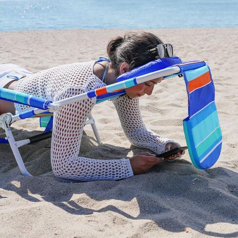 Tommy Bahama Read Through Backpack Beach Lounge Chair with Pillow, Arms, and Cup Holder, Multi-Position Adjustable Folding Outdoor Chaise Lounger, Multicolor in Saudi Arabia