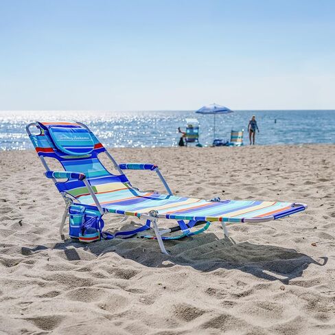 Tommy Bahama Read Through Backpack Beach Lounge Chair with Pillow, Arms, and Cup Holder, Multi-Position Adjustable Folding Outdoor Chaise Lounger, Multicolor in Saudi Arabia