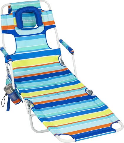 Tommy Bahama Read Through Backpack Beach Lounge Chair with Pillow, Arms, and Cup Holder, Multi-Position Adjustable Folding Outdoor Chaise Lounger, Multicolor in Saudi Arabia