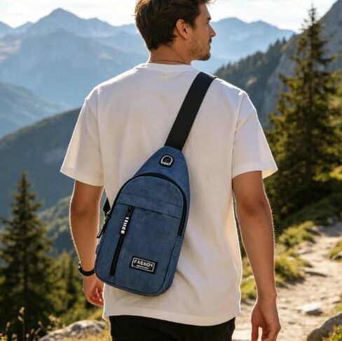 Sports Sling Bag, Lightweight Water-Resistant Nylon Crossbody Chest Bag, Travel Hiking Shoulder Bag (Navy Blue) in Saudi Arabia