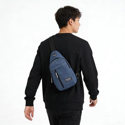 Sports Sling Bag, Lightweight Water-Resistant Nylon Crossbody Chest Bag, Travel Hiking Shoulder Bag (Navy Blue) in Saudi Arabia