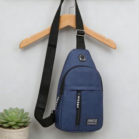 Sports Sling Bag, Lightweight Water-Resistant Nylon Crossbody Chest Bag, Travel Hiking Shoulder Bag (Navy Blue) in Saudi Arabia