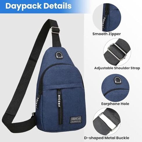 Sports Sling Bag, Lightweight Water-Resistant Nylon Crossbody Chest Bag, Travel Hiking Shoulder Bag (Navy Blue) in Saudi Arabia