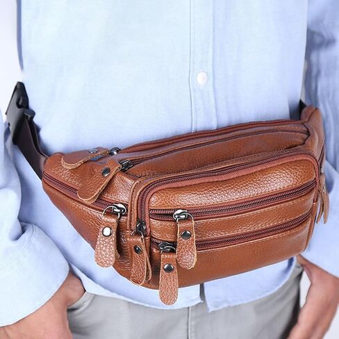 Leather Fanny Pack Large Capacity Waist Packs Fashion Zipper Waist Bags for Women Men Suitable for Outdoor Mountaineering Travel Camping Cycling Running in Saudi Arabia