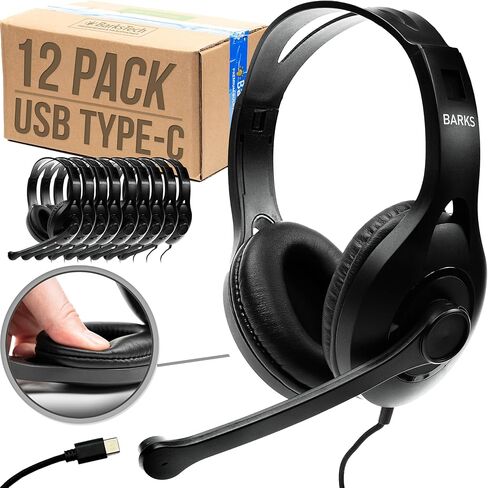 سماعات الرأس Barks USB-C Classroom مع ميكروفون (12 حزمة) - سماعات رأس متينة على الأذن للطلاب من الروضة حتى الصف الثاني عشر (قابس USB من النوع C متوافق مع أجهزة Chromebook الأحدث وأجهزة iPad والأجهزة اللوحية ومعظم أجهزة الكمبيوتر المحمولة) in Kuwait