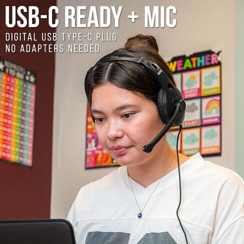 سماعات الرأس Barks USB-C Classroom مع ميكروفون (12 حزمة) - سماعات رأس متينة على الأذن للطلاب من الروضة حتى الصف الثاني عشر (قابس USB من النوع C متوافق مع أجهزة Chromebook الأحدث وأجهزة iPad والأجهزة اللوحية ومعظم أجهزة الكمبيوتر المحمولة) in Kuwait