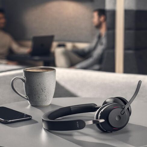 Jabra Evolve2 65 Bluetooth Wireless Headset with Mic for Calls and Music, Dual-Ear Headphones with USB-A Adapter, Up to 37 Hours Battery, Noise-Cancelling, Works with Online Meeting Apps, Black (193) in Saudi Arabia