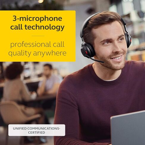 Jabra Evolve2 65 Bluetooth Wireless Headset with Mic for Calls and Music, Dual-Ear Headphones with USB-A Adapter, Up to 37 Hours Battery, Noise-Cancelling, Works with Online Meeting Apps, Black (193) in Saudi Arabia