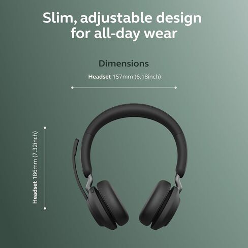 Jabra Evolve2 65 Bluetooth Wireless Headset with Mic for Calls and Music, Dual-Ear Headphones with USB-A Adapter, Up to 37 Hours Battery, Noise-Cancelling, Works with Online Meeting Apps, Black (193) in Saudi Arabia