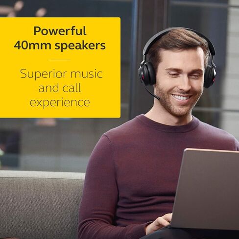 Jabra Evolve2 65 Bluetooth Wireless Headset with Mic for Calls and Music, Dual-Ear Headphones with USB-A Adapter, Up to 37 Hours Battery, Noise-Cancelling, Works with Online Meeting Apps, Black (193) in Saudi Arabia