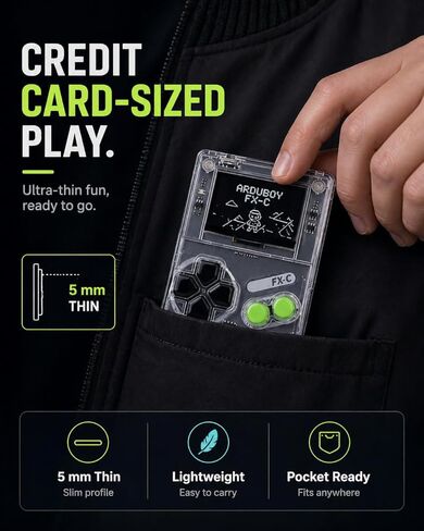 وحدة تحكم ألعاب محمولة باليد Arduboy FX-C مفتوحة المصدر 8 بت - أكثر من 300 لعبة كلاسيكية محملة مسبقًا، لوحة تعليمية للعلوم والتكنولوجيا والهندسة والرياضيات قابلة للبرمجة، مشغل USB-C متعدد اللاعبين، ألعاب الجيب بحجم بطاقة الائتمان in Saudi Arabia