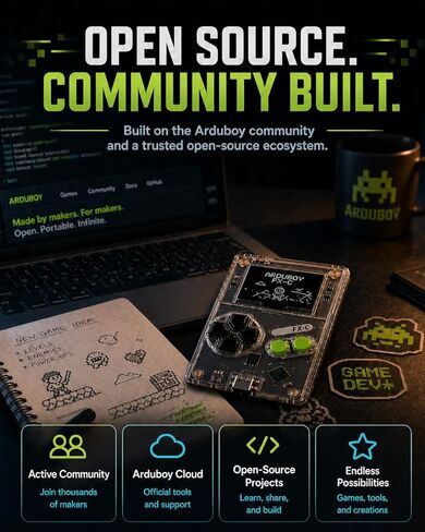 وحدة تحكم ألعاب محمولة باليد Arduboy FX-C مفتوحة المصدر 8 بت - أكثر من 300 لعبة كلاسيكية محملة مسبقًا، لوحة تعليمية للعلوم والتكنولوجيا والهندسة والرياضيات قابلة للبرمجة، مشغل USB-C متعدد اللاعبين، ألعاب الجيب بحجم بطاقة الائتمان in Saudi Arabia