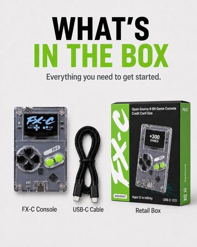وحدة تحكم ألعاب محمولة باليد Arduboy FX-C مفتوحة المصدر 8 بت - أكثر من 300 لعبة كلاسيكية محملة مسبقًا، لوحة تعليمية للعلوم والتكنولوجيا والهندسة والرياضيات قابلة للبرمجة، مشغل USB-C متعدد اللاعبين، ألعاب الجيب بحجم بطاقة الائتمان in Saudi Arabia