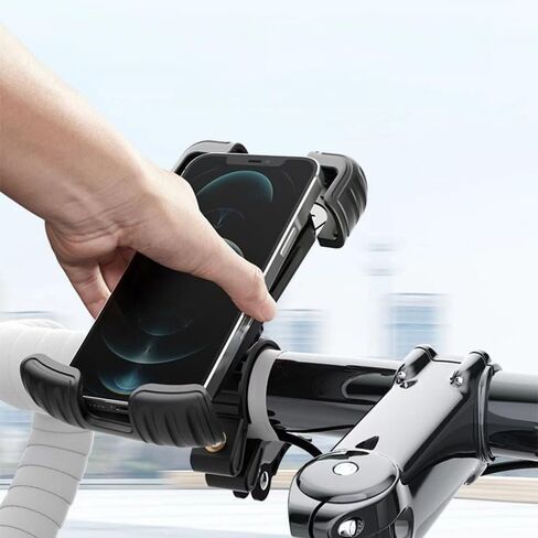 Motorcycle Bike Phone Holder Mount, Bicycle Phone Holder Handlebar Cell Phone Clamp, Scooter Phone Holder for iPhone 16 15 14 Pro Max, Galaxy, 4.7-7.1'' Smartphones, Black in Saudi Arabia