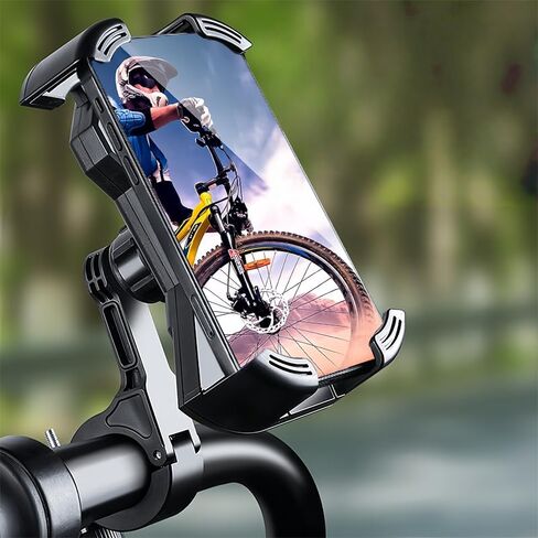 Motorcycle Bike Phone Holder Mount, Bicycle Phone Holder Handlebar Cell Phone Clamp, Scooter Phone Holder for iPhone 16 15 14 Pro Max, Galaxy, 4.7-7.1'' Smartphones, Black in Saudi Arabia