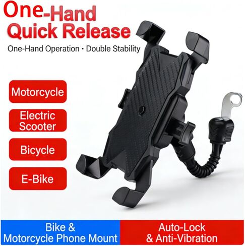 Bicycle & Motorcycle Phone Mount - 4 Clips Secure 4.7-7.1 Inch Phones, One-Hand Operation, Fits 0.875-1.125 Inch Handlebars, Compatible with Yamaha, Polaris, Honda, Can-Am & Other Models in Saudi Arabia