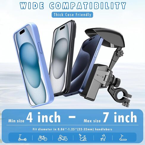 Mobile Phone Holder Bicycle, Motorcycle Phone Holder, Bike Phone Holder Handlebar Clamp, Handlebar Phone Mount with Security Lock Compatible with iPhone, 4"-7'' Smartphone in Saudi Arabia