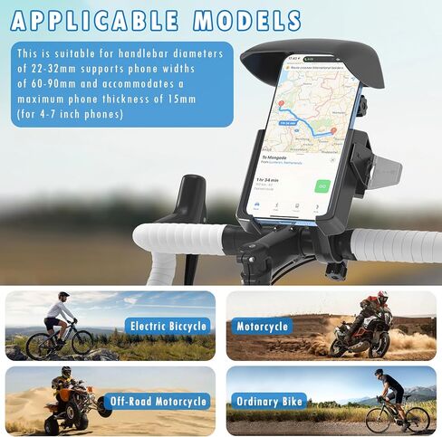 Mobile Phone Holder Bicycle, Motorcycle Phone Holder, Bike Phone Holder Handlebar Clamp, Handlebar Phone Mount with Security Lock Compatible with iPhone, 4"-7'' Smartphone in Saudi Arabia