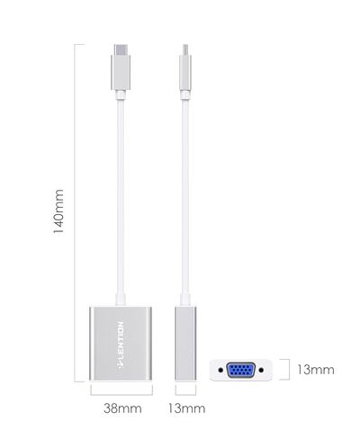 محول USB-C إلى VGA 1080P مع غطاء من الألومنيوم، رمادي فلكي، كابل أبيض in Saudi Arabia