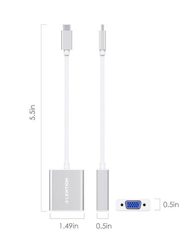 محول USB-C إلى VGA 1080P مع غطاء من الألومنيوم، رمادي فلكي، كابل أبيض in Saudi Arabia