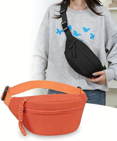 2PCS Fanny Pack Crossbody Bag Large Belt Bag Adjustable Strap Multi Pocket Zipper Crossbody Fanny Packs Bakpack for Men Women Workout Travelling (Orange Black) in Saudi Arabia