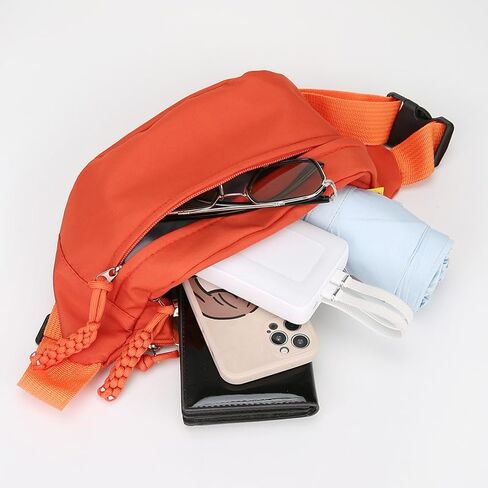 2PCS Fanny Pack Crossbody Bag Large Belt Bag Adjustable Strap Multi Pocket Zipper Crossbody Fanny Packs Bakpack for Men Women Workout Travelling (Orange Black) in Saudi Arabia