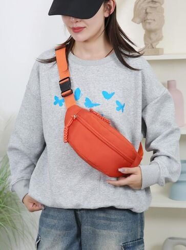 2PCS Fanny Pack Crossbody Bag Large Belt Bag Adjustable Strap Multi Pocket Zipper Crossbody Fanny Packs Bakpack for Men Women Workout Travelling (Orange Black) in Saudi Arabia